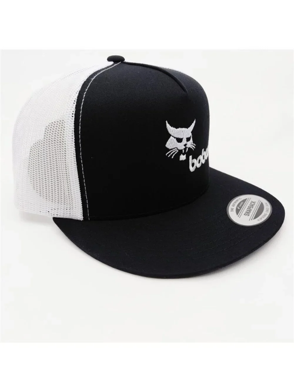 Bobcat Heavy Equipment Embroidered Black White Yupoong Snapback Trucker Hat 90s